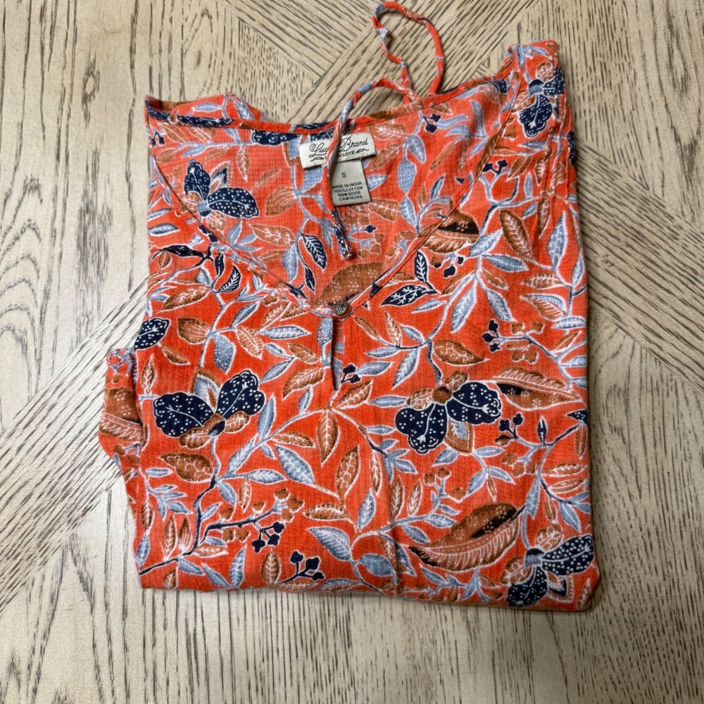 Lucky Brand Size Small Floral Print 3/4 Sleeve Tie Waist Blouse